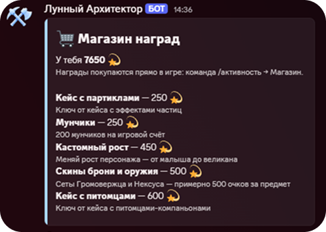 Витрина наград бота